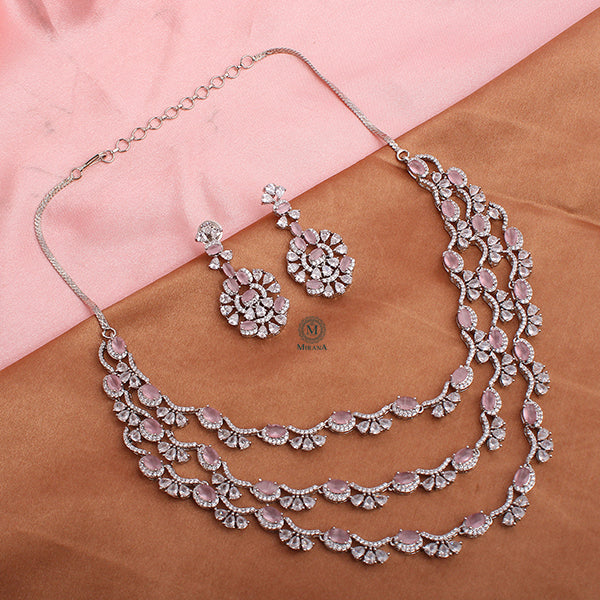 Serena Pastel Pink Triple Layered Necklace Set