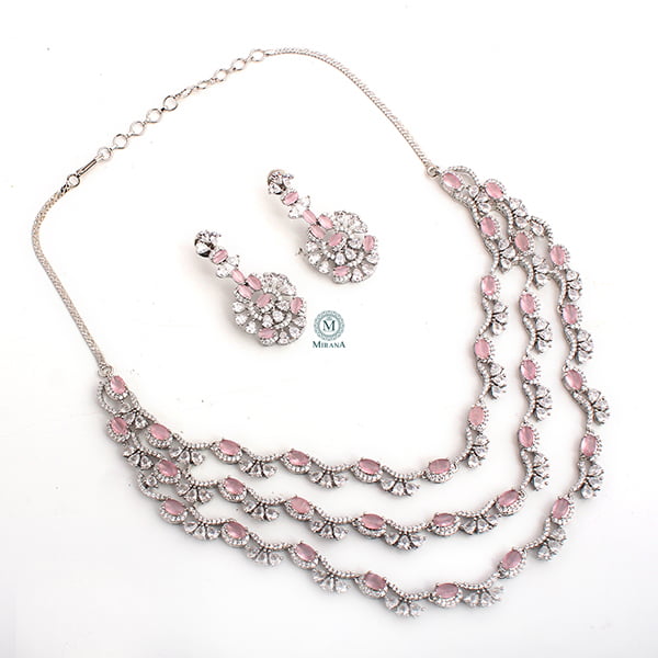 Serena Pastel Pink Triple Layered Necklace Set