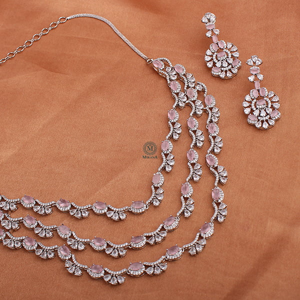 Serena Pastel Pink Triple Layered Necklace Set