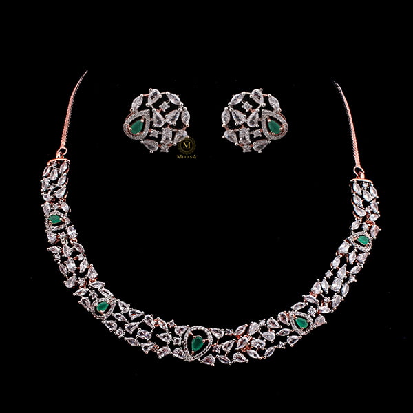 Tossed Green Necklace Set With Small Studs