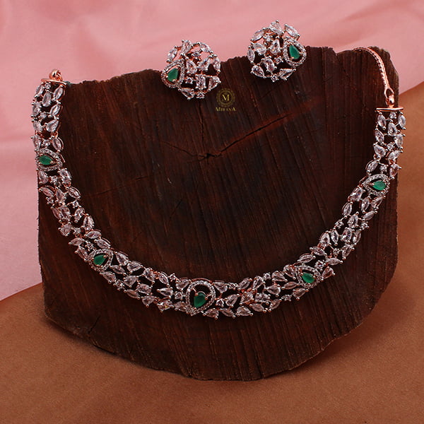 Tossed Green Necklace Set With Small Studs