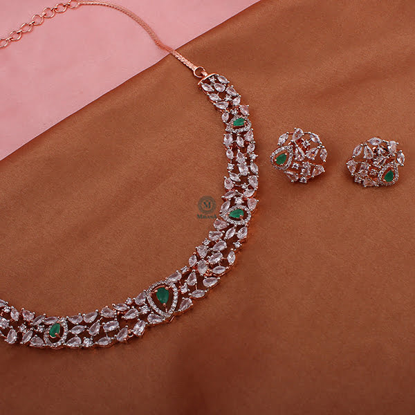 Tossed Green Necklace Set With Small Studs