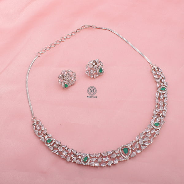 Tossed Green Necklace Set With Small Studs