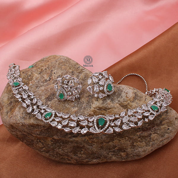 Tossed Green Necklace Set With Small Studs