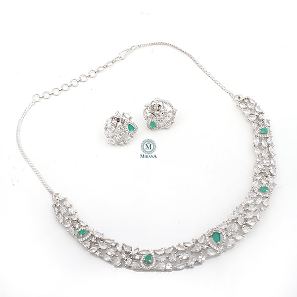 Tossed Green Necklace Set With Small Studs