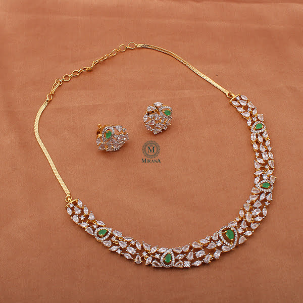 Tossed Green Necklace Set With Small Studs