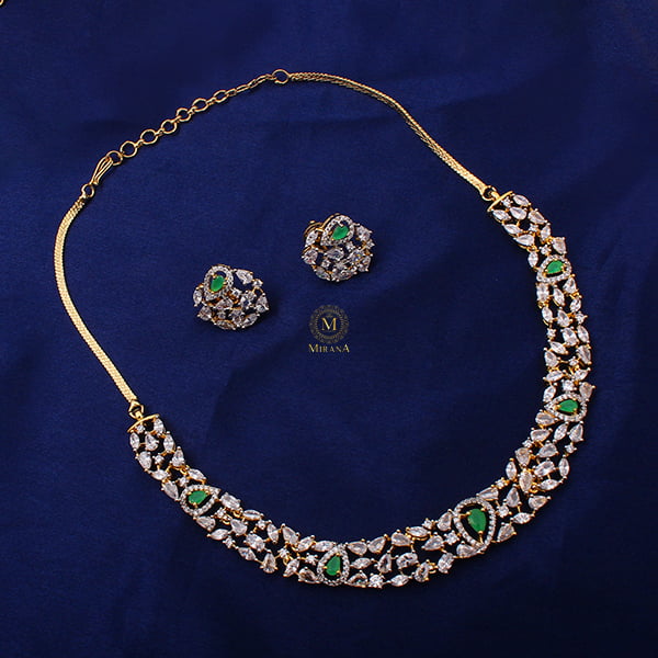 Tossed Green Necklace Set With Small Studs