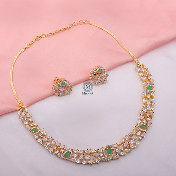 Tossed Green Necklace Set With Small Studs