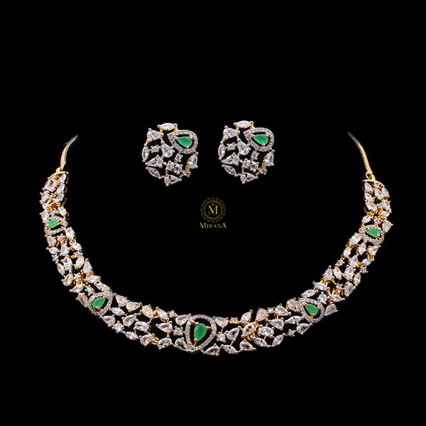 Tossed Green Necklace Set With Small Studs