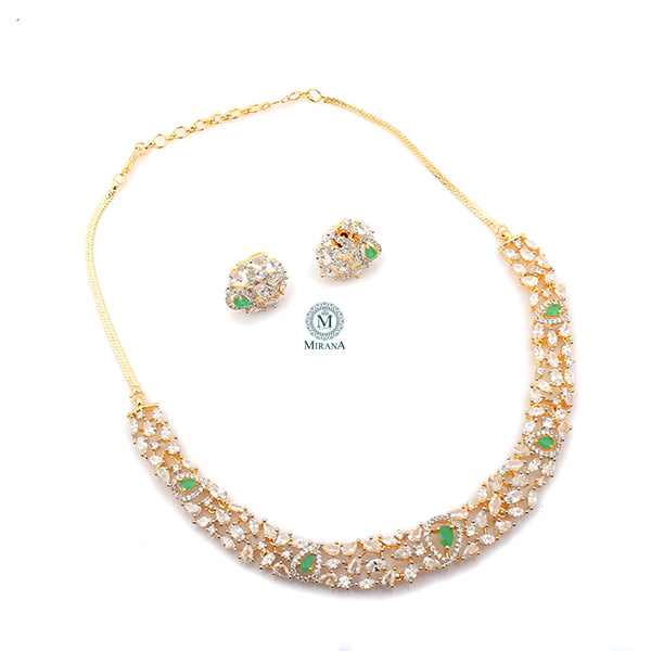 Tossed Green Necklace Set With Small Studs