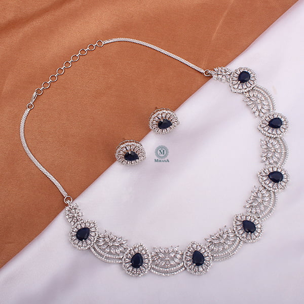Doris Sapphire Blue Coloured Designer Necklace Set