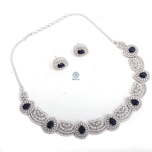 Doris Sapphire Blue Coloured Designer Necklace Set