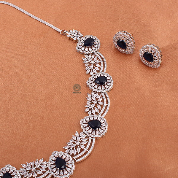 Doris Sapphire Blue Coloured Designer Necklace Set