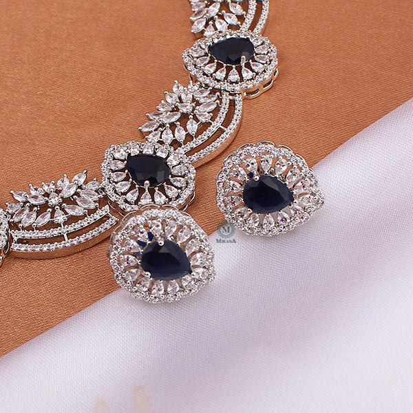 Doris Sapphire Blue Coloured Designer Necklace Set
