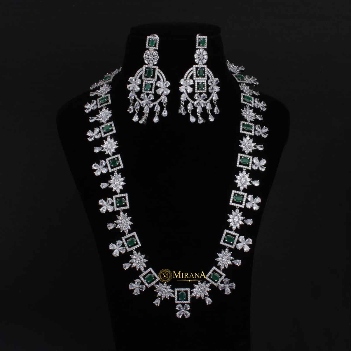 Harmony Emerald Long CZ Designer Necklace Set