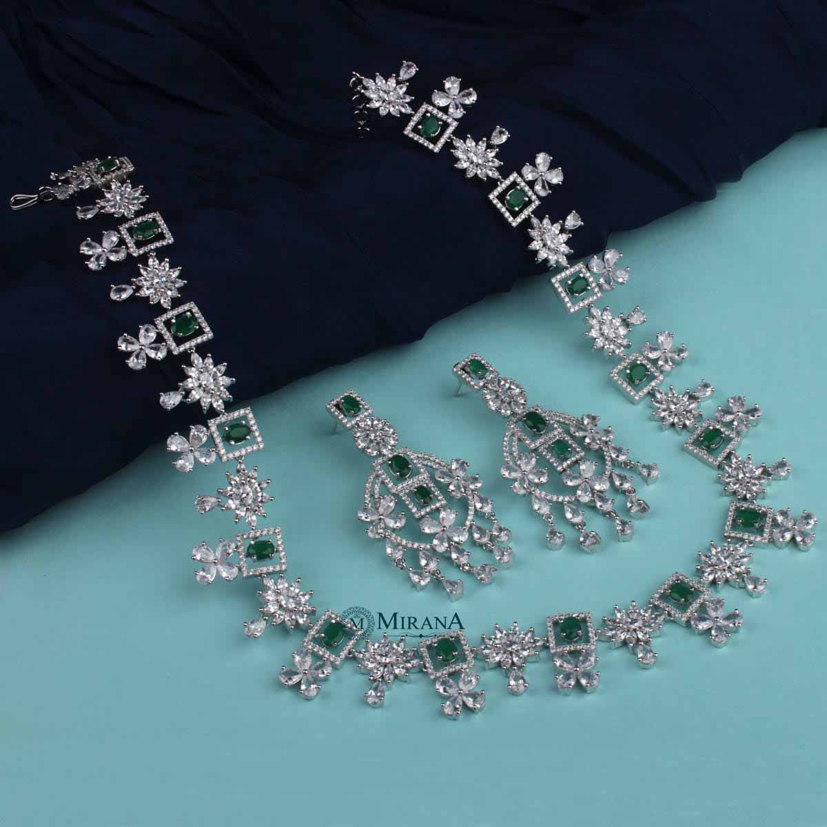 Harmony Emerald Long CZ Designer Necklace Set