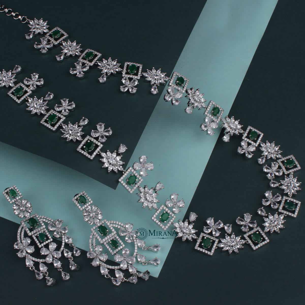 Harmony Emerald Long CZ Designer Necklace Set