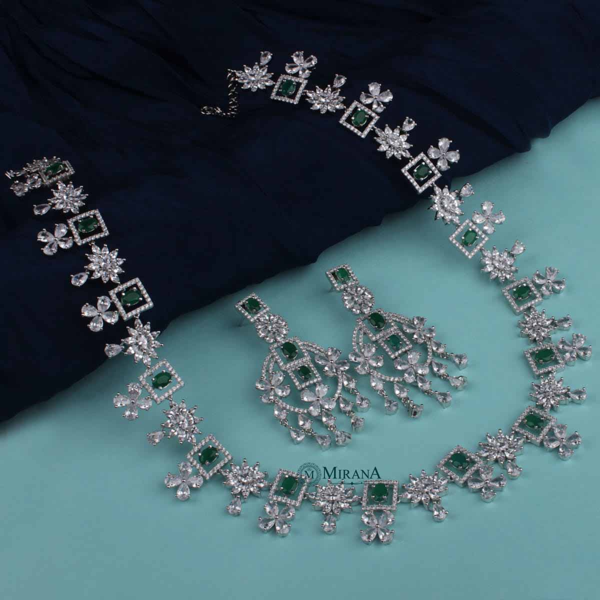 Harmony Emerald Long CZ Designer Necklace Set