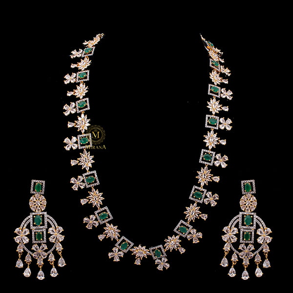 Harmony Emerald Long CZ Designer Necklace Set