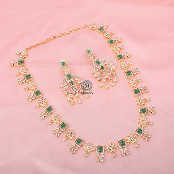 Harmony Emerald Long CZ Designer Necklace Set