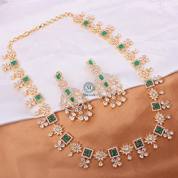 Harmony Emerald Long CZ Designer Necklace Set