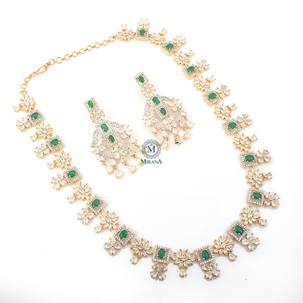 Harmony Emerald Long CZ Designer Necklace Set