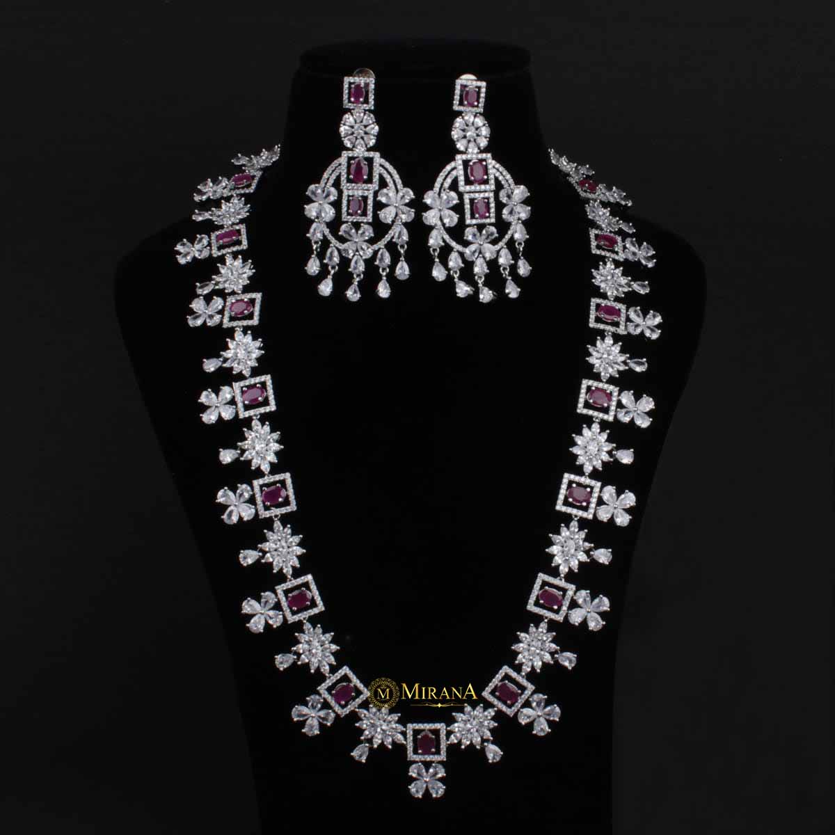 Harmony Ruby Long CZ Designer Necklace Set