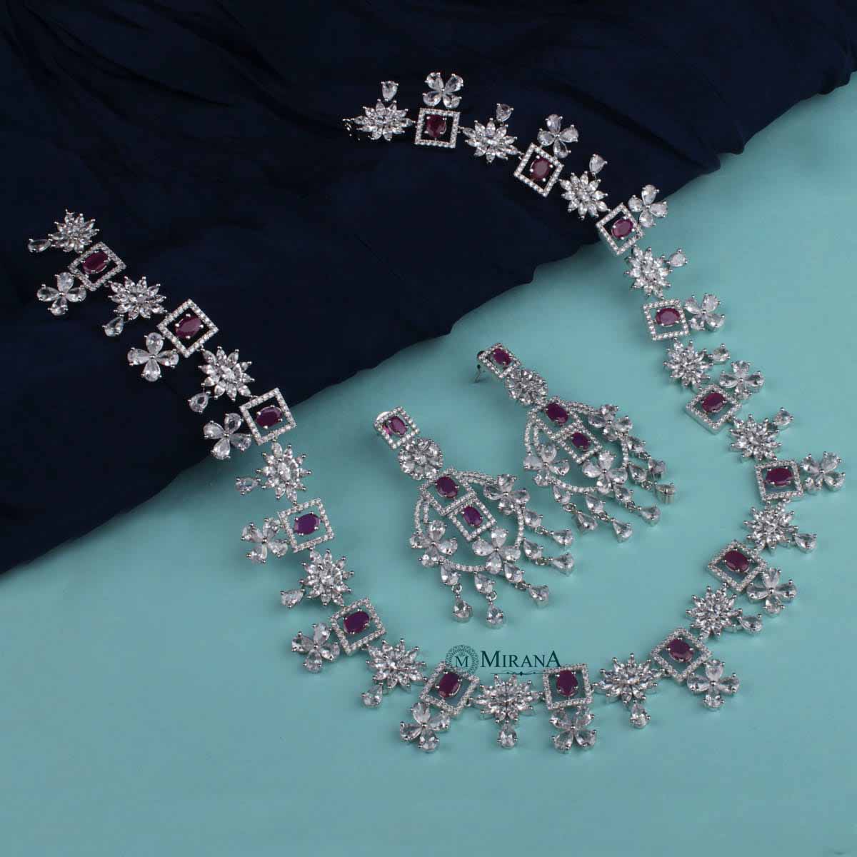 Harmony Ruby Long CZ Designer Necklace Set