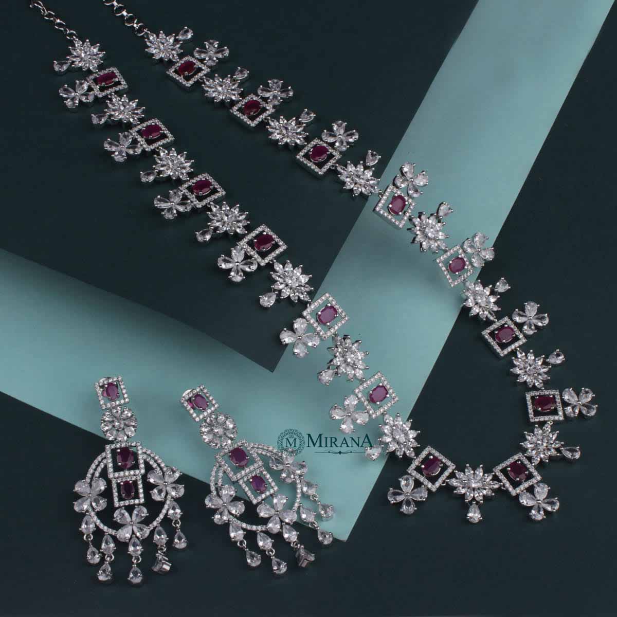 Harmony Ruby Long CZ Designer Necklace Set