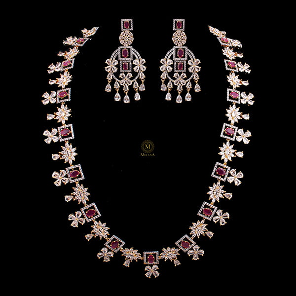 Harmony Ruby Long CZ Designer Necklace Set