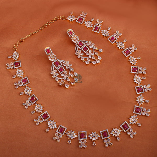 Harmony Ruby Long CZ Designer Necklace Set