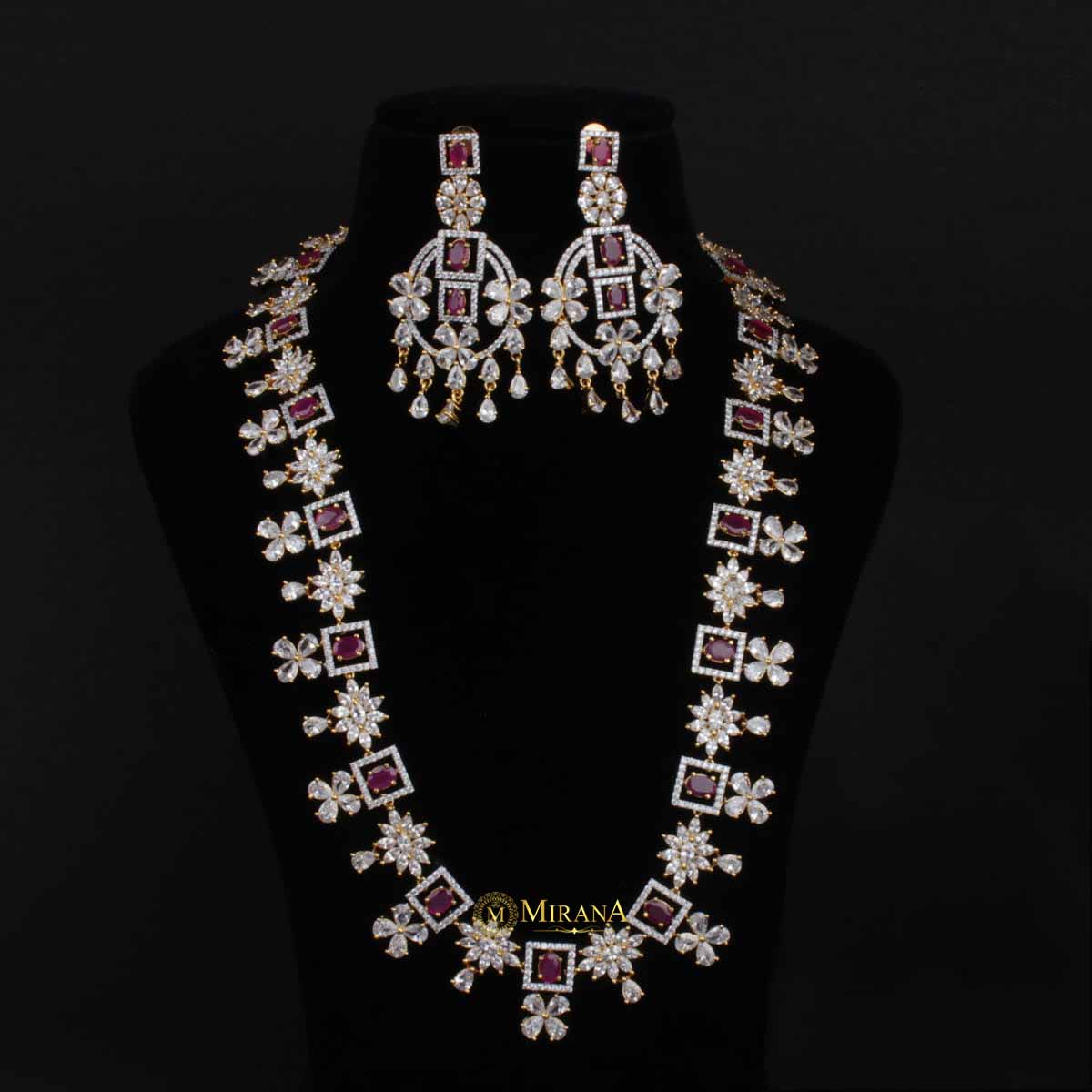 Harmony Ruby Long CZ Designer Necklace Set