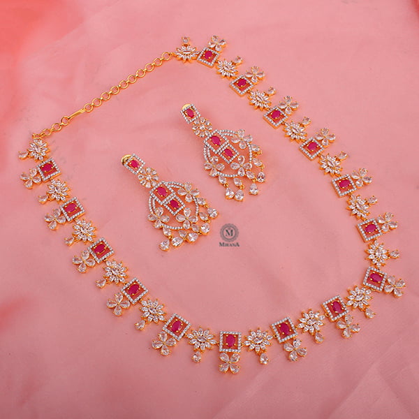 Harmony Ruby Long CZ Designer Necklace Set