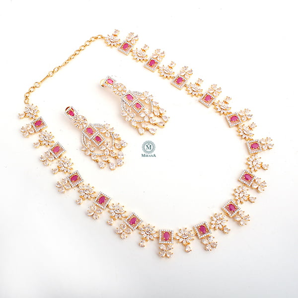 Harmony Ruby Long CZ Designer Necklace Set