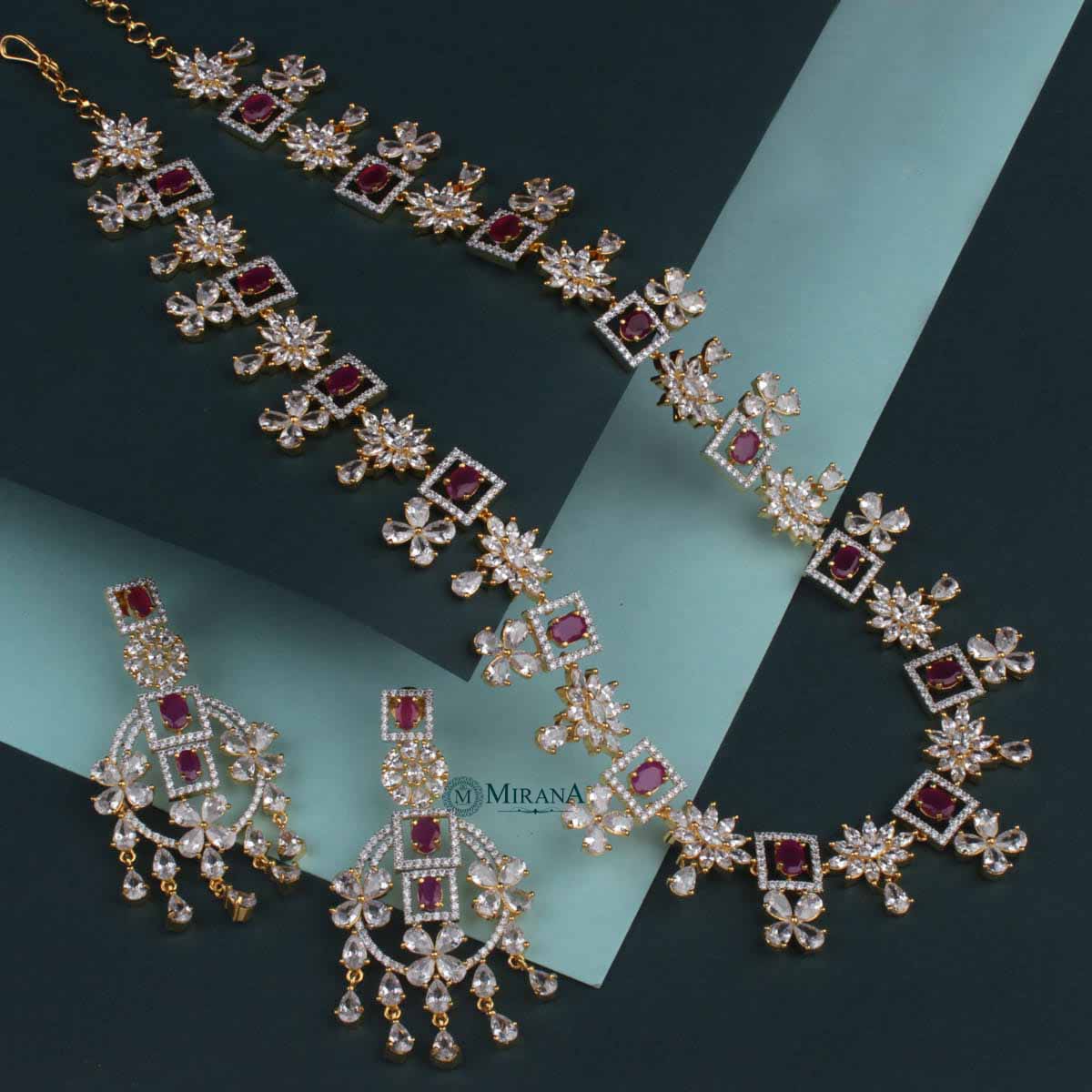 Harmony Ruby Long CZ Designer Necklace Set