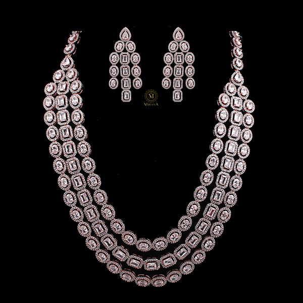 Chrisha Triple Layered CZ Designer Necklace Set