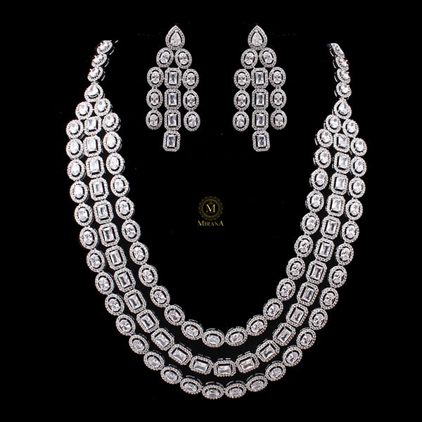 Chrisha Triple Layered CZ Designer Necklace Set