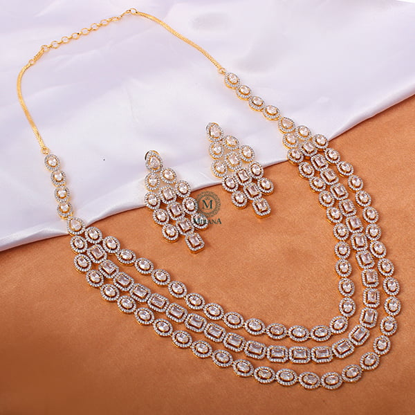 Chrisha Triple Layered CZ Designer Necklace Set