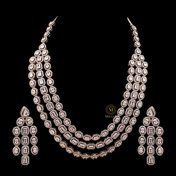 Chrisha Triple Layered CZ Designer Necklace Set