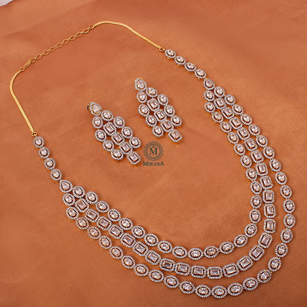 Chrisha Triple Layered CZ Designer Necklace Set