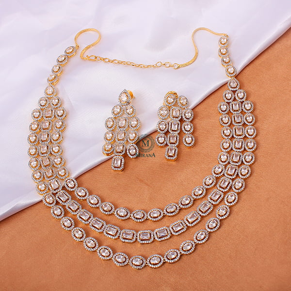 Chrisha Triple Layered CZ Designer Necklace Set