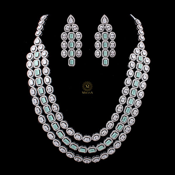 Chrisha Pastel Green Triple Layered Necklace Set