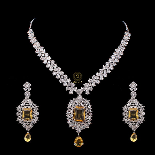 Elle Yellow Sapphire CZ Designer Necklace Set