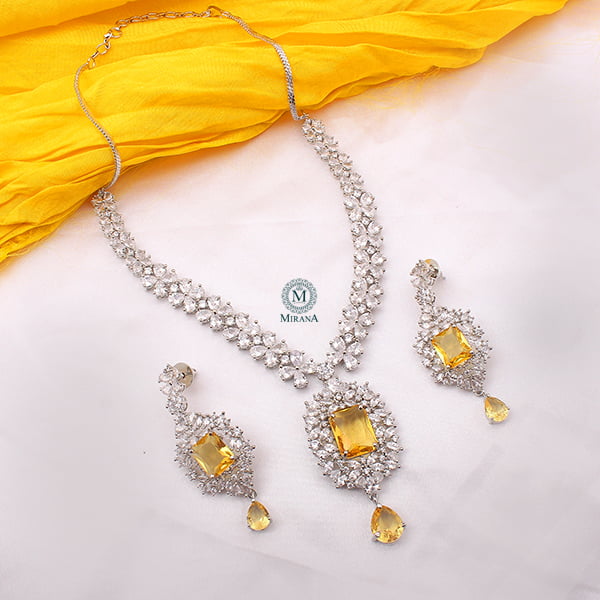 Elle Yellow Sapphire CZ Designer Necklace Set