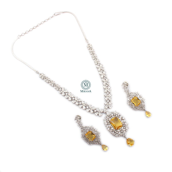 Elle Yellow Sapphire CZ Designer Necklace Set