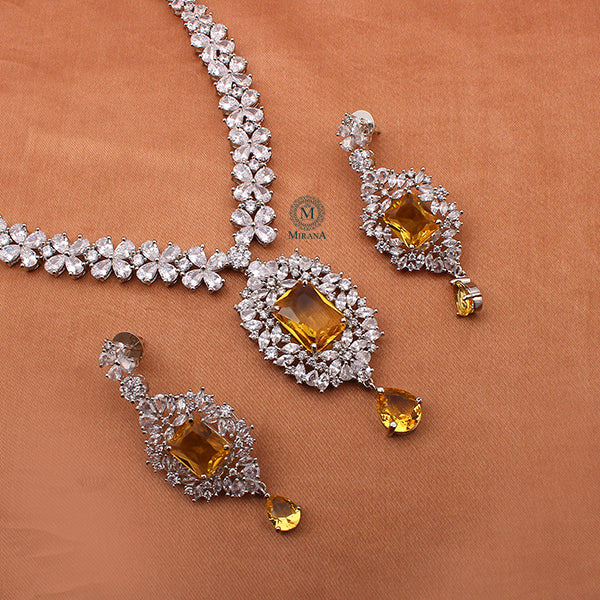 Elle Yellow Sapphire CZ Designer Necklace Set