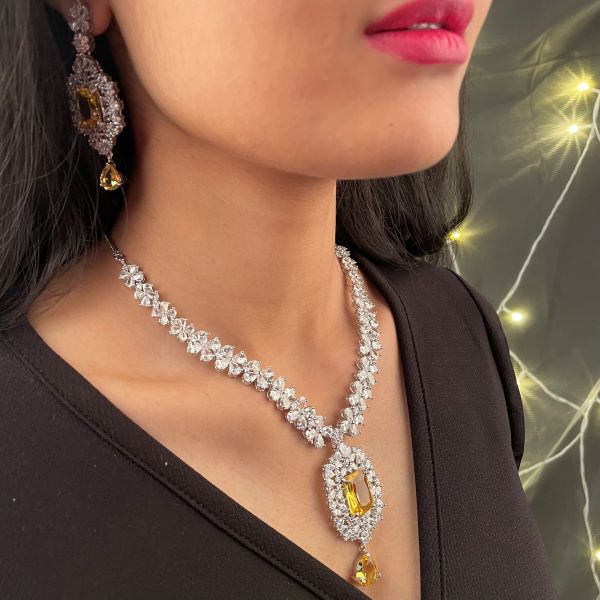 Elle Yellow Sapphire CZ Designer Necklace Set