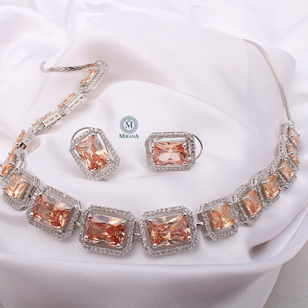 Octo Champagne Coloured Designer Necklace Set