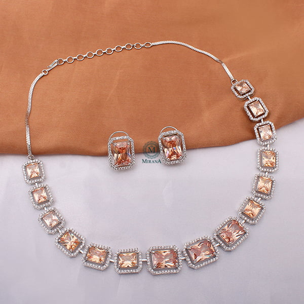 Octo Champagne Coloured Designer Necklace Set