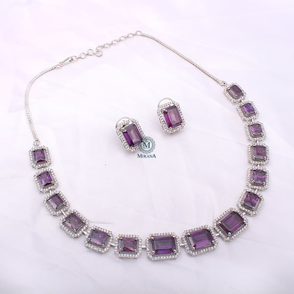 Octo Lavender Coloured CZ Designer Necklace Set